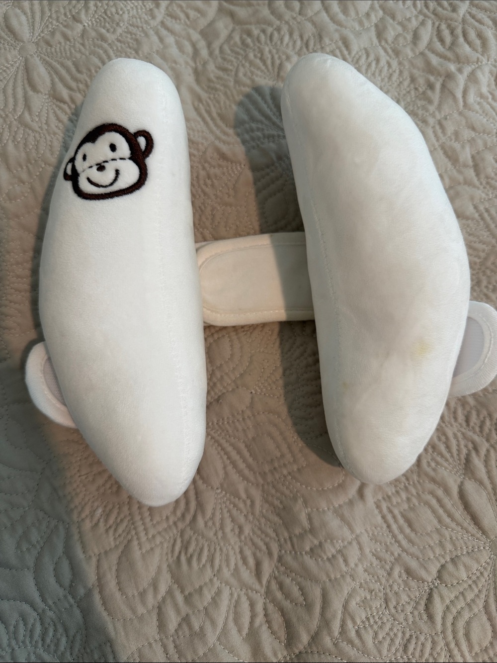 Plush White Infant Head Support with Monkey Embroidery